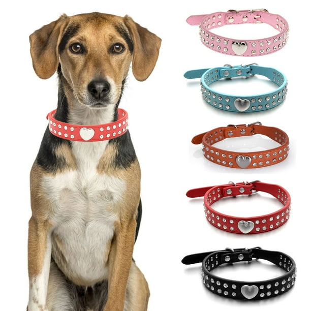 Flmtop Dog Collar Inlaid Rhinestone Decor Adjustable Skin Friendly Pet Dogs  Necklace Loop Pet Product Red