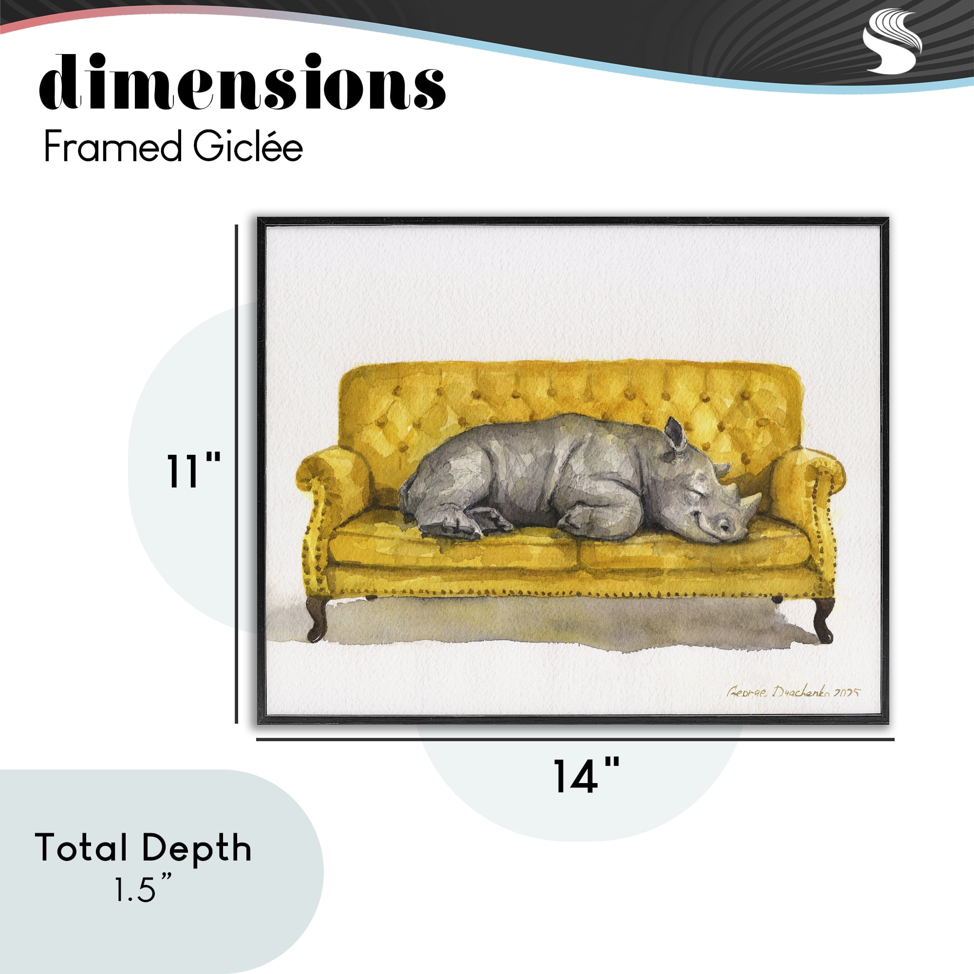 Stupell Industries Cute Rhino Resting Black Framed Giclee Art, design by George Dyachenko