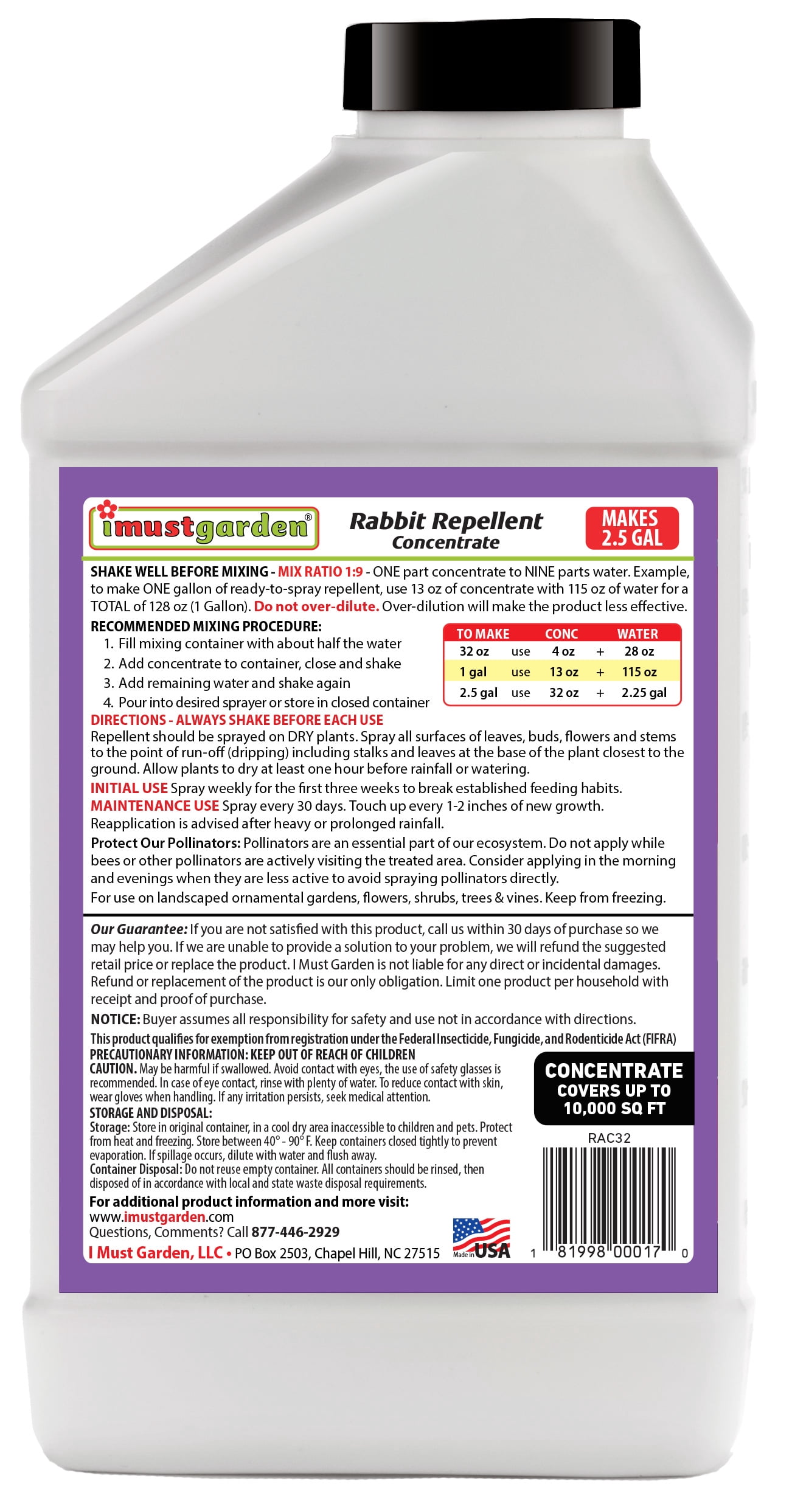 I Must Garden Rabbit Repellent: 32oz Concentrate
