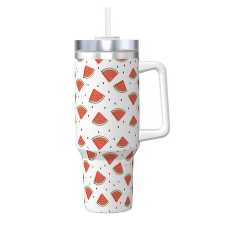 

Zeuib Hand Drawn Watermelon Printed Insulated Stainless Steel Hot/Cold Coffee Cup 40oz Ice Bully With Handle Tumbler with Straw and Handle Insulated Water Bottle Travel Mug Cup