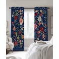 thumbnail image 3 of Navy Blue Flowers Blackout Curtains 63 Inches Long for Bedroom, Spring Vintage Floral Leaves Farmhouse Thermal Insulated Room Darkening Black Out Window Curtain Panels Grommet Drapes for Living Room, 3 of 8