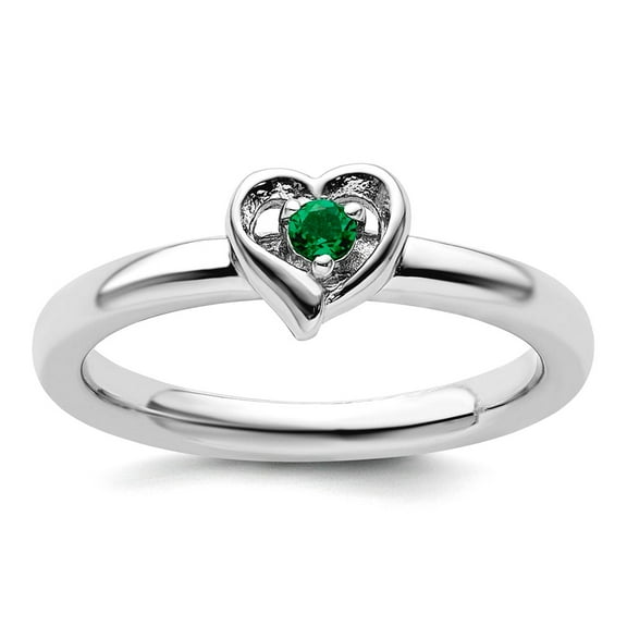 2.25mm 925 Sterling Silver Polished Prong set Stackable Created Emerald Love Heart Ring Size 6 Stackable Ring for Women