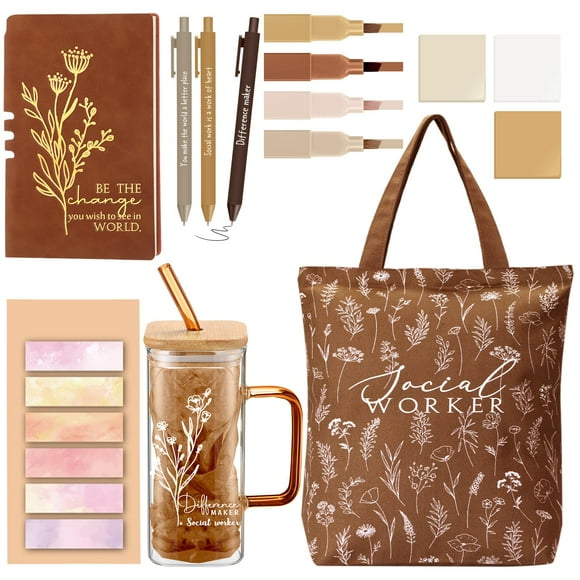 [ Reallnaive Set de Regalo para Trabajador Social de 15 Piezas: Vaso de Vidrio y Bolsa ]
