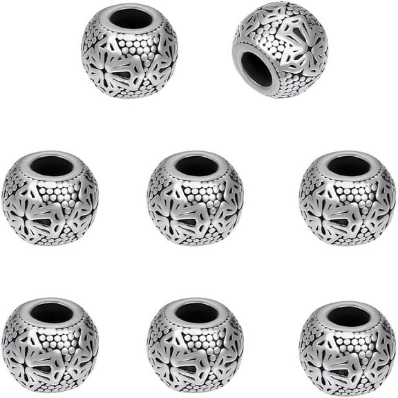 8Pcs Paracord Beads Stainless Steel Round European Beads Silver Rondelle with Large Hole Spacer Beadsfor Hair Beard Bracelets Jewelry Making 13.5mm in Diameter colorful