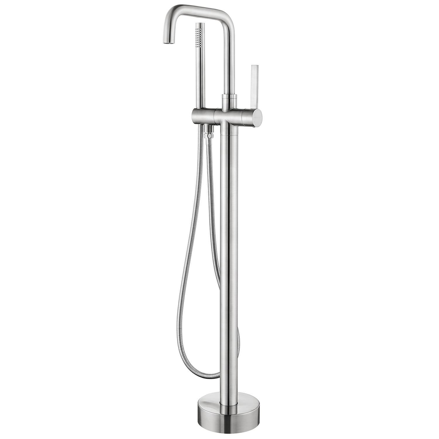 Vinnova Delara Freestanding Bathroom Chrome Tub Faucet with Hand Shower in Satin Nickel