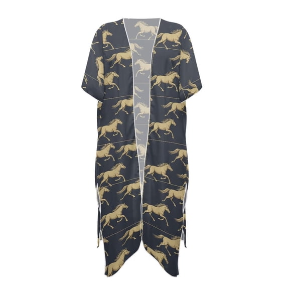 Xoenoiee Horse Print Women's UPF 50 Swim Cover Up Sun Protection Lightweight Boho Kimono Cardigans Short Sleeve Beach Cover Ups for Women