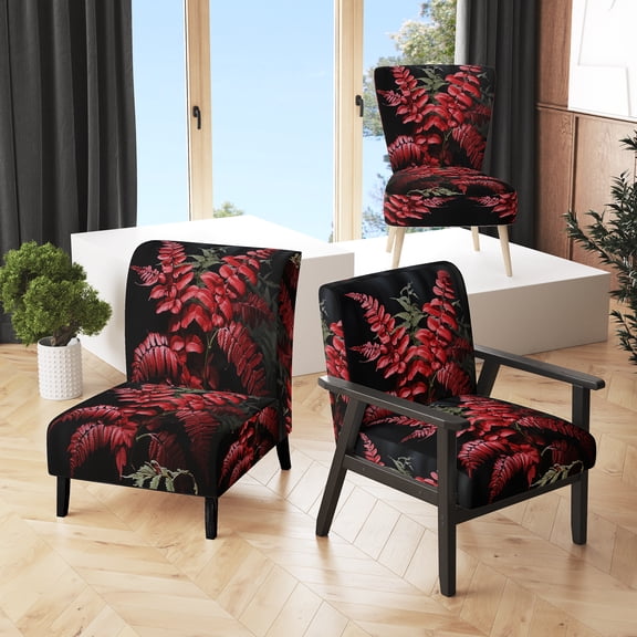 Designart "Ferns Ruby quintessence III" Pink Ferns Upholstered Accent Chair - Modern Arm Chair For Living Room