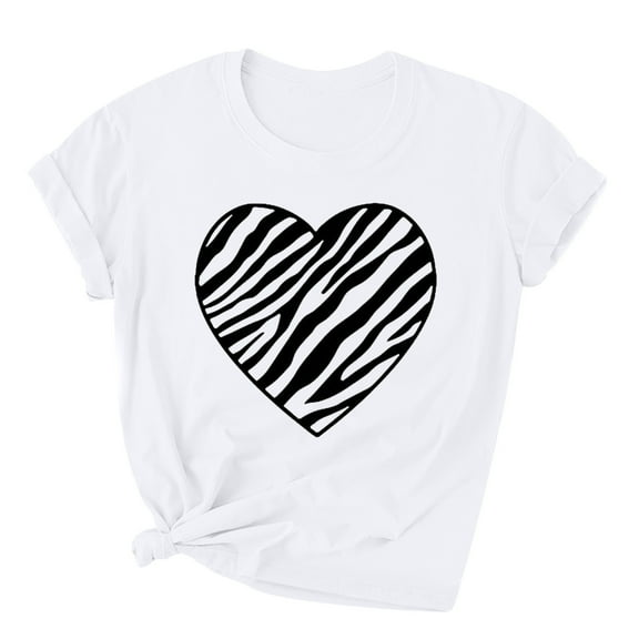 Charella Short Sleeve Shirts for Women Valentines Day Gifts Crewneck T-shirt 2025 Trendy Tops,White,XL