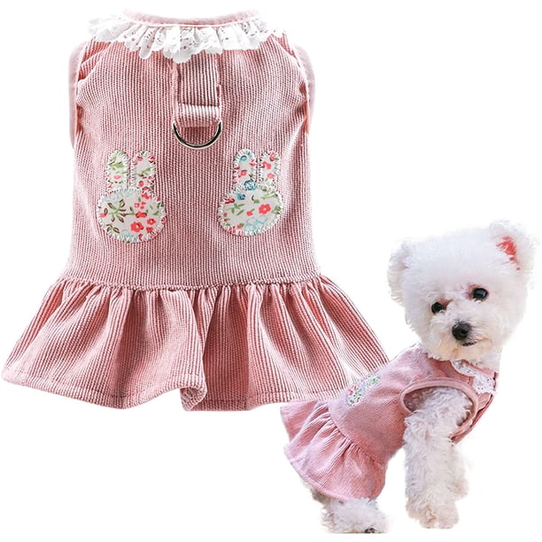 Vestido de arnés para perros con anillo de correa Estampado de conejo Princesa Falda para mascotas Ropa para gatos Ropa para cachorros para perros pequeños y medianos Chica Traje para perritorosaL