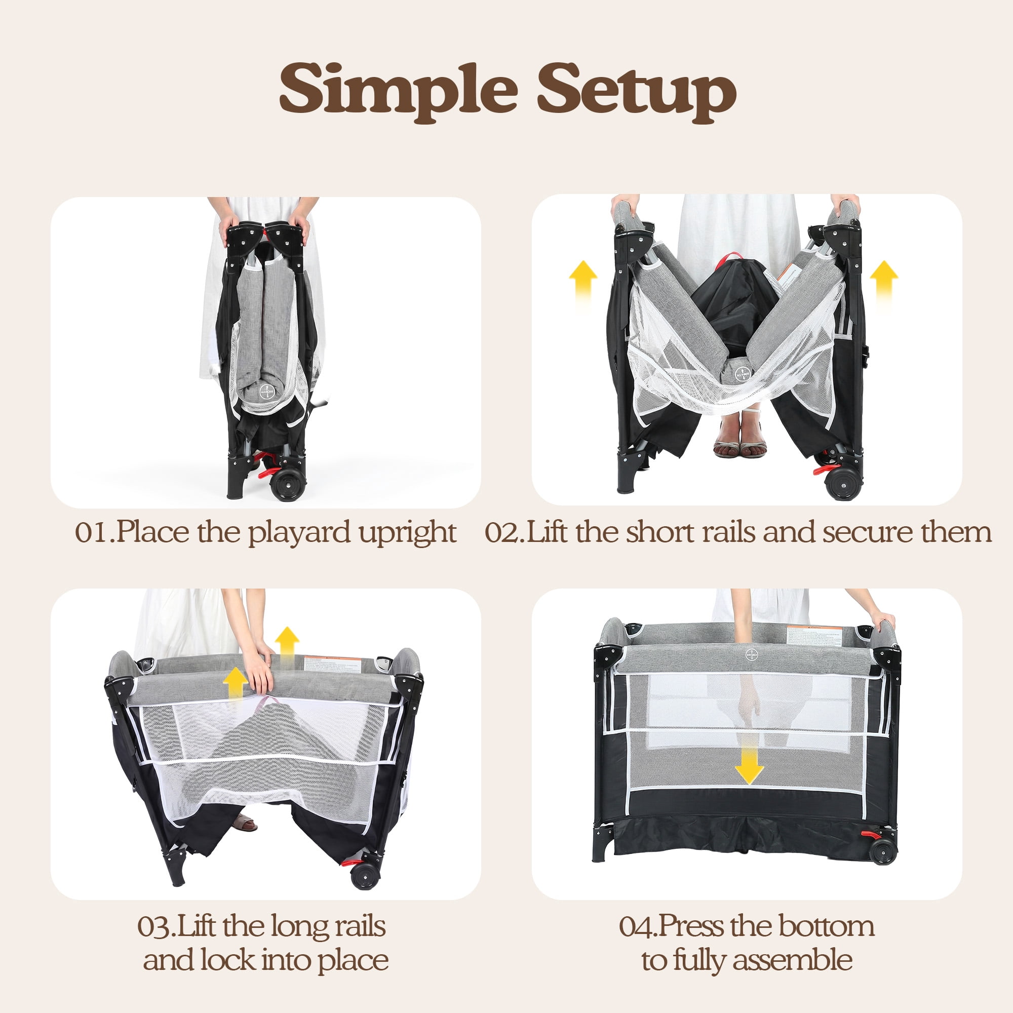 LINLUX Foldable Baby Bedside Crib Bassinet, Infant Pack and Play Playard, Newborn Playpen Changing Table,Dark Gray