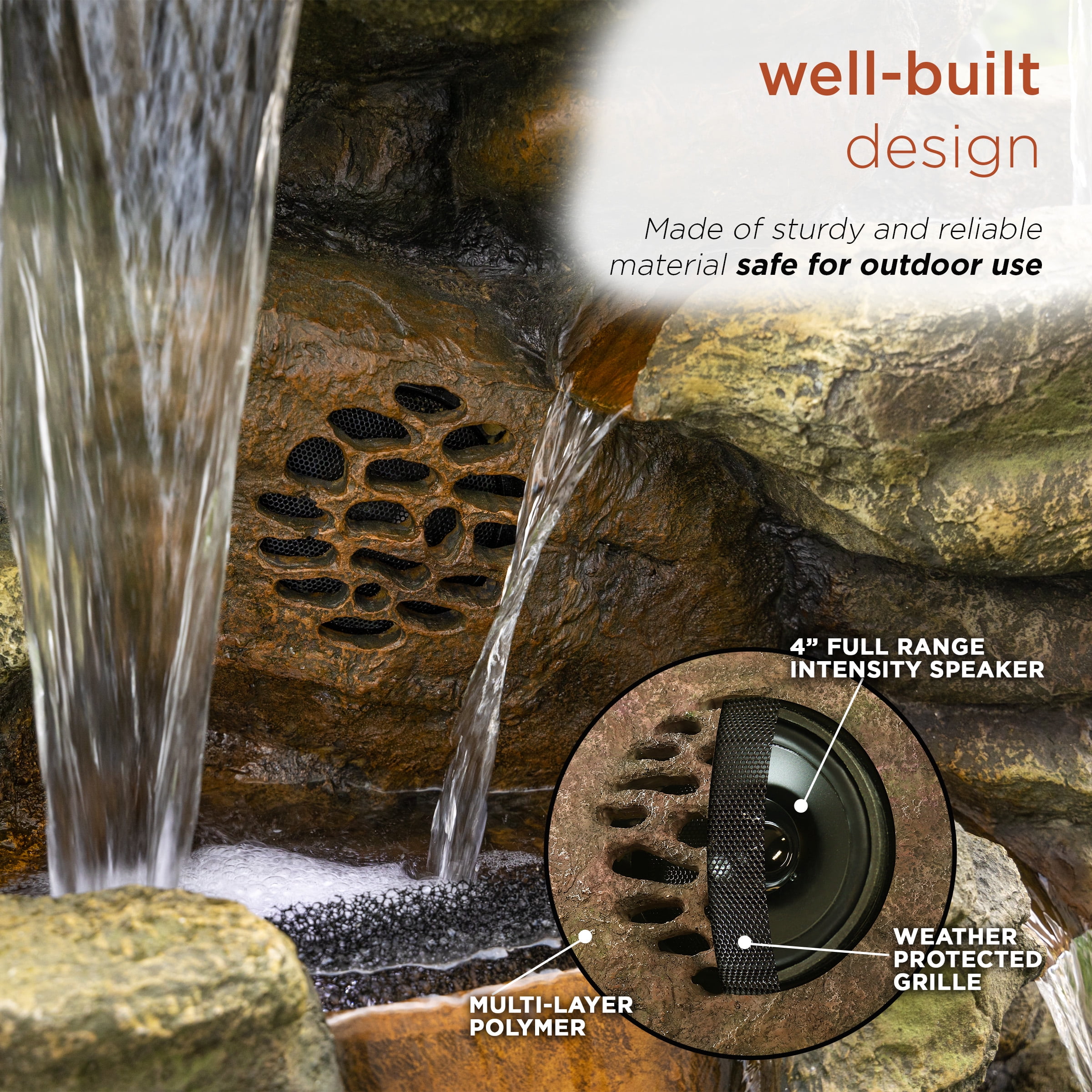 Alpine Corporation 51" Tall Outdoor Rainforest Floor Fountain with LED Lights and Bluetooth Speaker