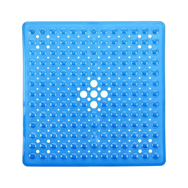sweethay Alfombrilla de baño de PVC, ventosas antideslizantes, inodoro lavable, bañera cuadrada, accesorios de alfombra reutilizables para el Juegos de accesorios de baño Azul transparente