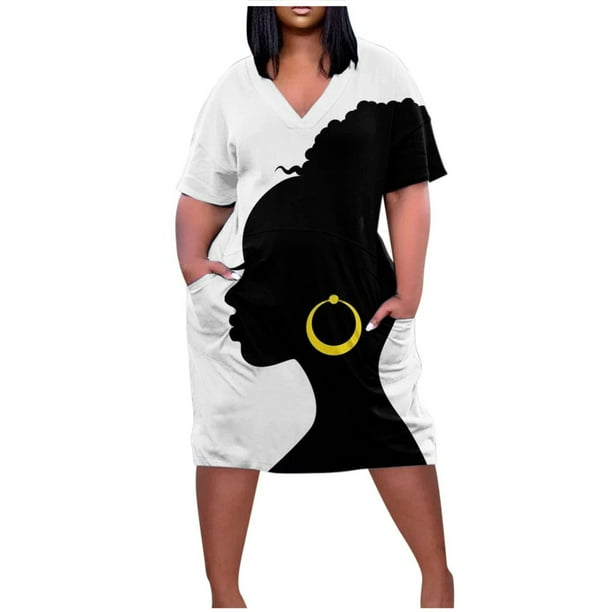 Vestido de talla grande para mujer con cuello en V de verano casual vestidos de manga corta con bolsillos Fridja qw3356