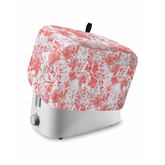 Red Pink Flowers Toaster Cover 2 Slice, Watercolor Summer Botanical Floral Dustproof Bread Machine Oven Cover with Storage Pockets, Fits Most Kitchen Toasters Protector