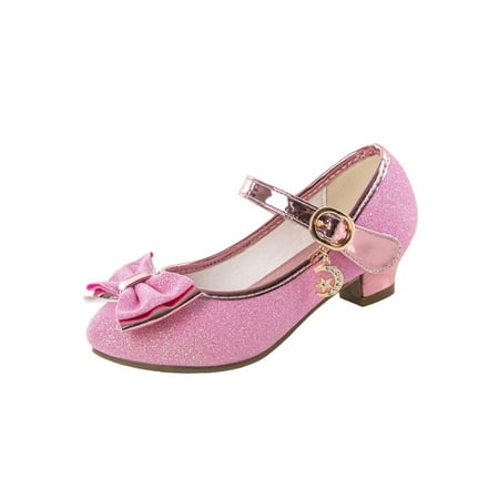 

Colisha Girls Dress Shoes Sparkle Mary Jane Glitter Princess Shoe Uniform Casual Bowknot Pink 7C