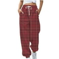 thumbnail image 2 of Summer Saving Clearance AXXD Red Pants for Women Trendy Summer Plaid High Waist Workout Checker Printing Sweatpants Loose Lounge Trousers With Pockets Pants Mother's Day, 2 of 5