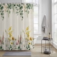 thumbnail image 3 of Eucalyptus Leaf Floral Shower Curtain, Vintage Yellow Pink Flower Old Green Plant Linen Texture Waterproof Shower Curtain Set with 12 Hooks Lightweight Bath Curtains Fabric Bath Decor 48x72 Inches, 3 of 9