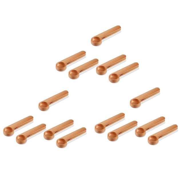 15 Piezas Cucharas de Madera para Café Y Clip para Bolsas, Cuchara Medidora, 2 En 1, Sellador de Bolsas