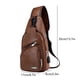 thumbnail image 3 of Bandolera para hombres: mujer – Mochila pequeña en el pecho con agujero para auriculares, marrón caqui, mochila ligera de cuero sintético para senderismo, acampada, viajes al aire libre, adapta a, 3 of 9