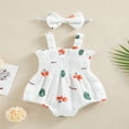 thumbnail image 3 of Barboteuses pour Bébés Filles Vêtements d'Été Sans Manches en Coton et Lin Grenouillères Combinaisons Bandeau Ensembles, 3 of 9