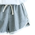 thumbnail image 3 of USSUMA Linen Shorts for Women Animal Prints Drop Sleeves Set Short Sleeve Crew Neck T Shirt Drawstring Shorts with Pocket Lounging Split Stylish Short Pants Suit Shorts for Women Gray Xxl, 3 of 3