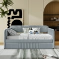 thumbnail image 3 of Harper & Bright Designs Velvet Upholstered Daybed with Trundle, Wooden Twin Size Daybed Frame, Tufted Sofa Bed Daybed for Bedroom Living Room, Gray, 3 of 12