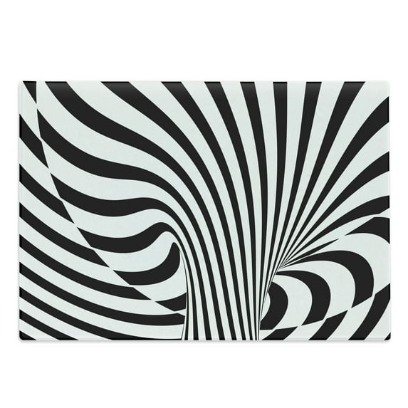 Abstract Surreal Cutting Board, Optical Illusion Stripes Monochrome Spiral Wirlpool Like Artwork, Decorative Tempered Glass Cutting and Serving Board, in 3 Sizes, by Ambesonne