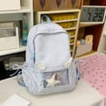 thumbnail image 3 of Star Print Backpack with Side Bow, Cute Aesthetic Daypack with Transparent Front Pocket, Spacious Laptop Backpack for Outdoor Travel (Pink), 3 of 10