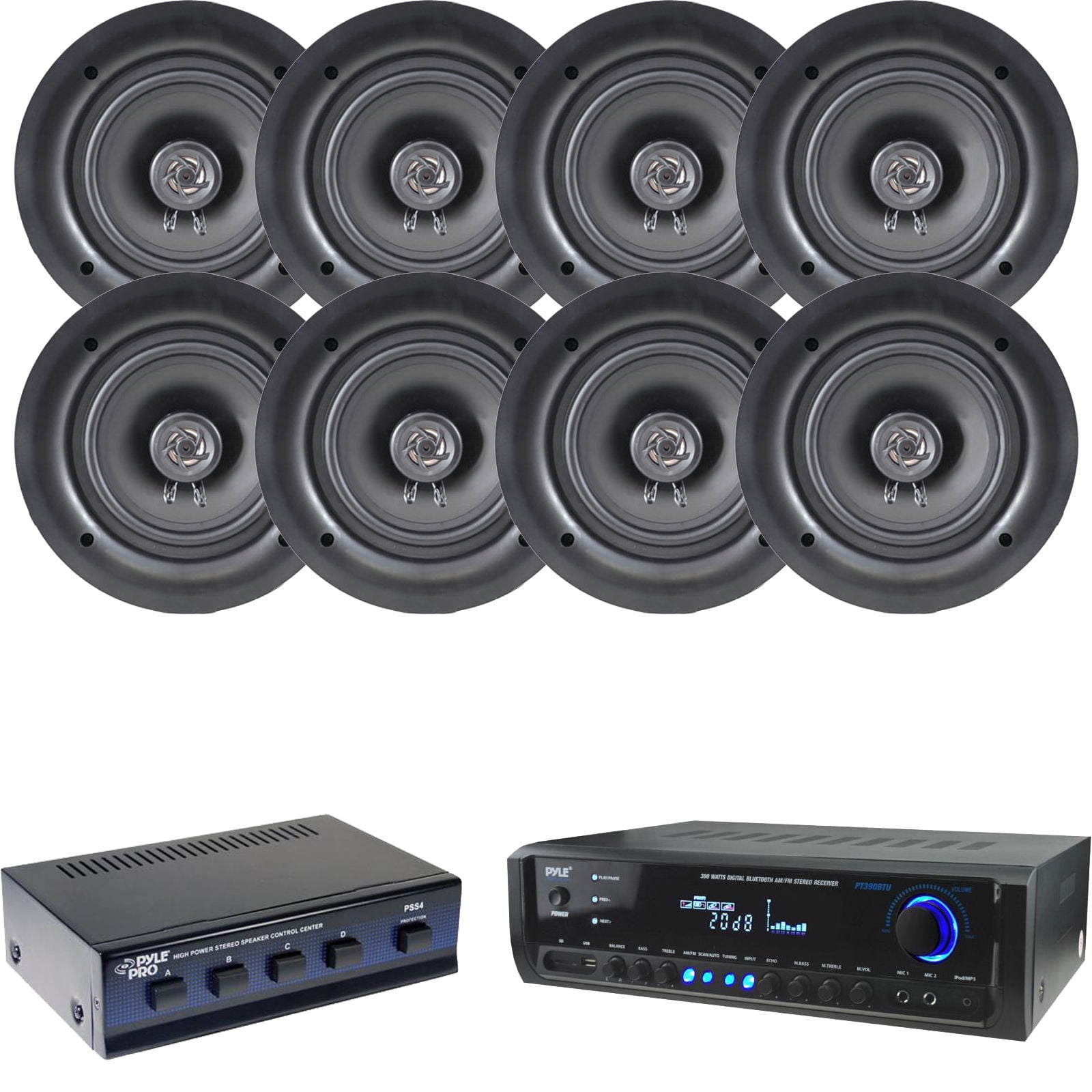 Pyle PT390BTU Digital Home Theater Stereo Receiver with (8) PDIC56 5.25Inch Speakers and 4 Ch