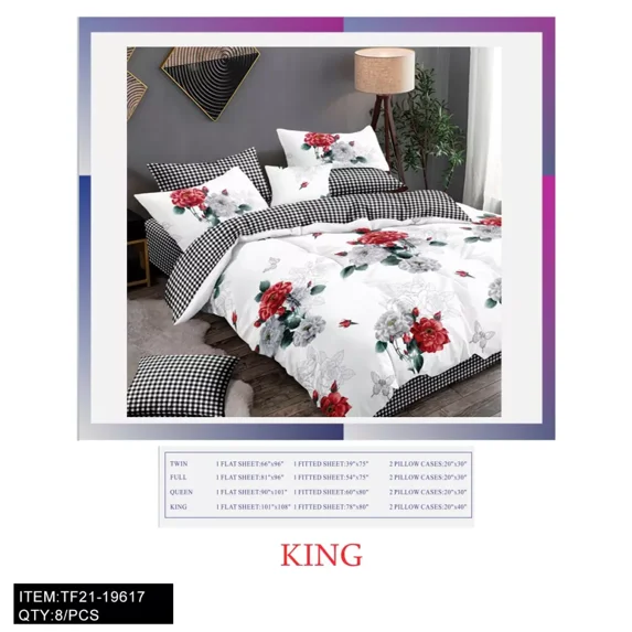 KING SIZE 4-PIECE FABRIC FLOWER PRINTED Bedding Set without Quilt Inside, Bedclothes Home Textiles King Size Quilt Cover Bed Sheet 2 Pillowcases (Quilt Cover Size 78''X90'',without Comforter)