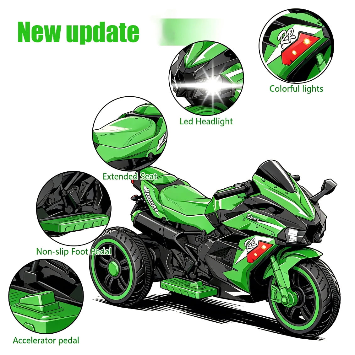 HNH Kids Motorcycle Ride On Car with Remote Control, 12V Electric Motorbike for Kids, LED Tire and Bluetooth Music, Ride On Car Gift
