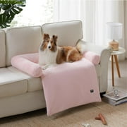 allisandro Calming Furniture Protector Dog Bed with Soft Neck Bolster, Waterproof Faux Fur Couch Cover with Removable Cover, 32 x 30 x 5 Inches, Pink