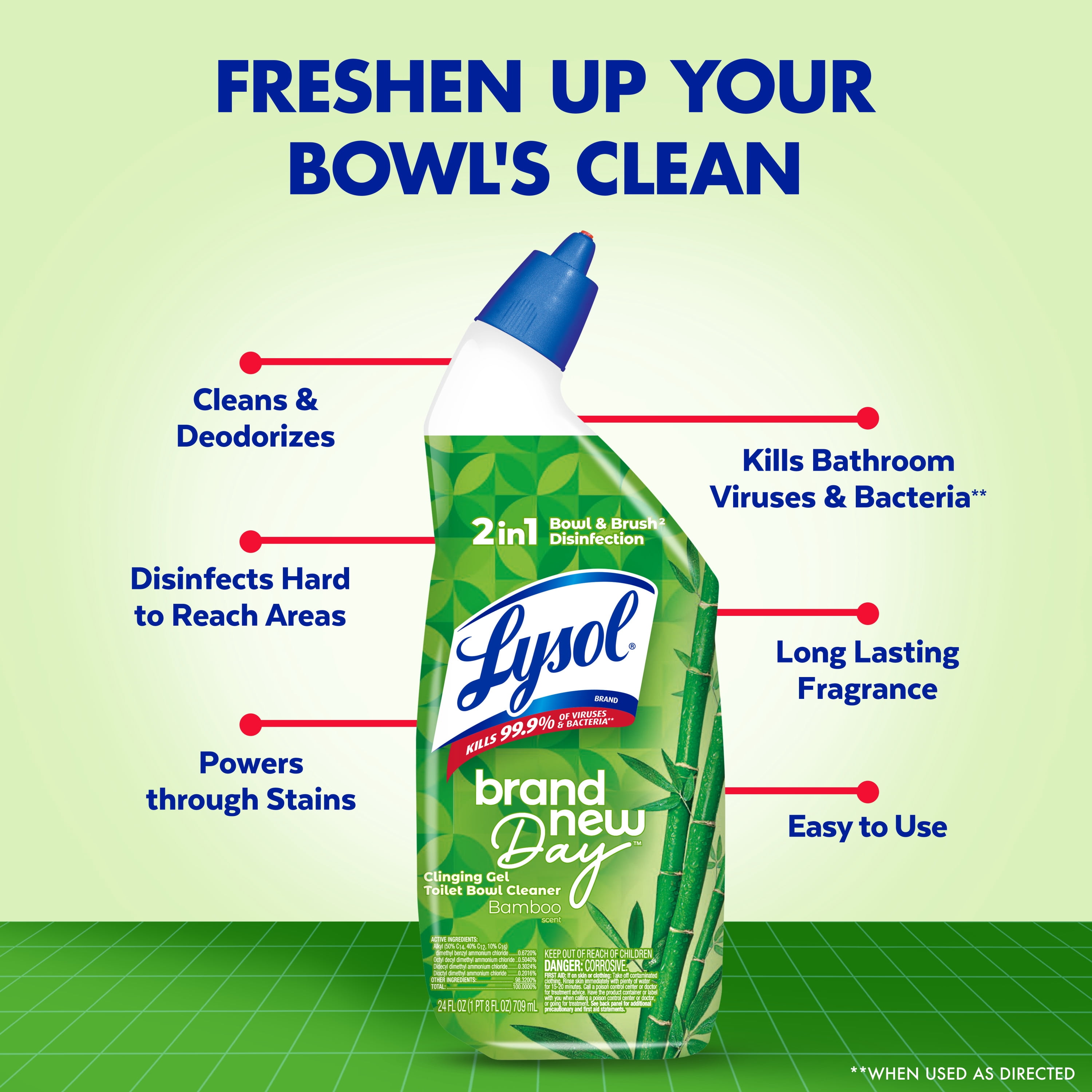 Lysol Toilet Bowl Cleaner Clinging Gel, Cleaning, Disinfecting, and Stain Removal, Bamboo Scent, 24 fl oz. (2 Pack)