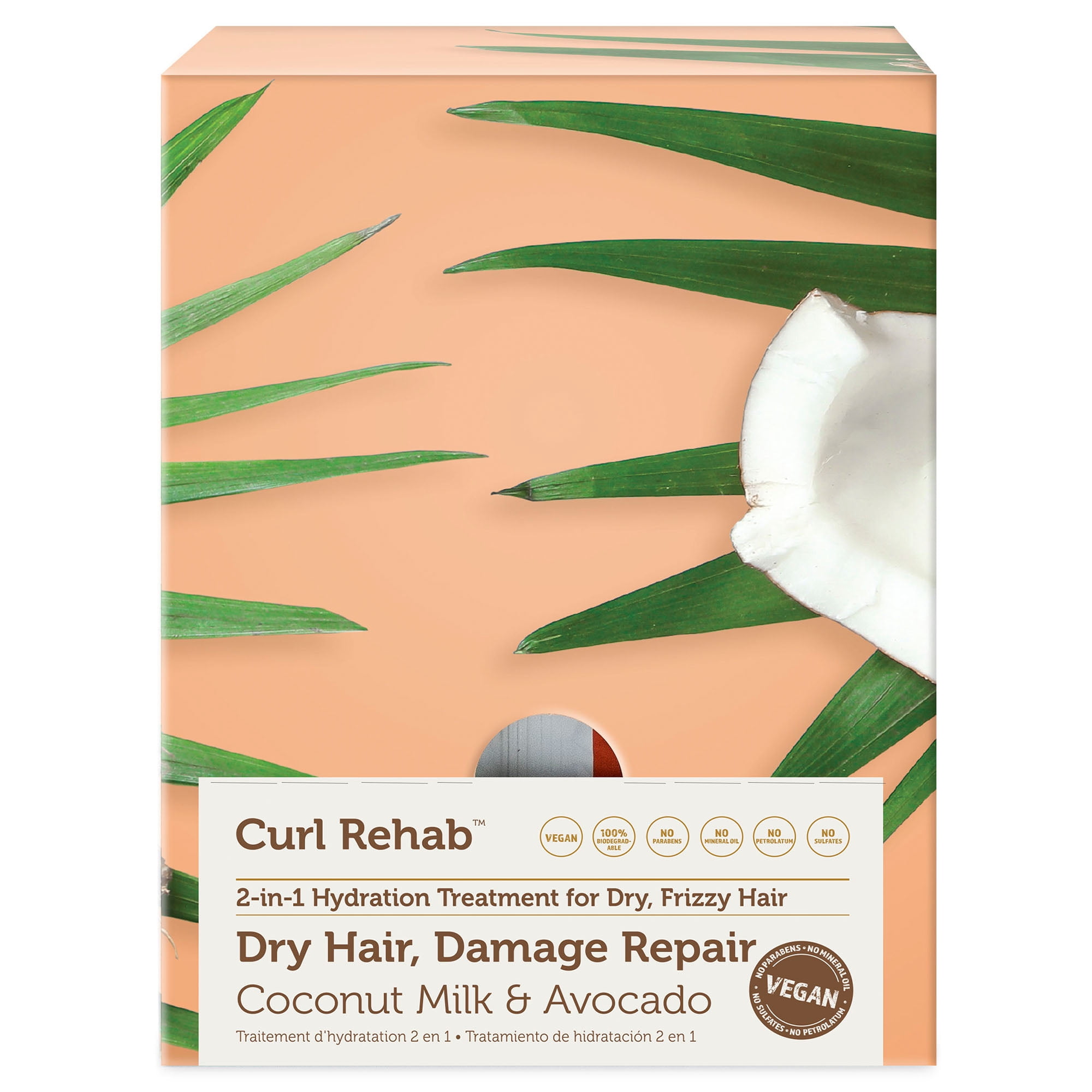 Curl Rehab: Dry Hair/Damage Repair Dual Treatment Packette - Coconut Milk & Avocado hydrating mask packette - 4.8 oz.