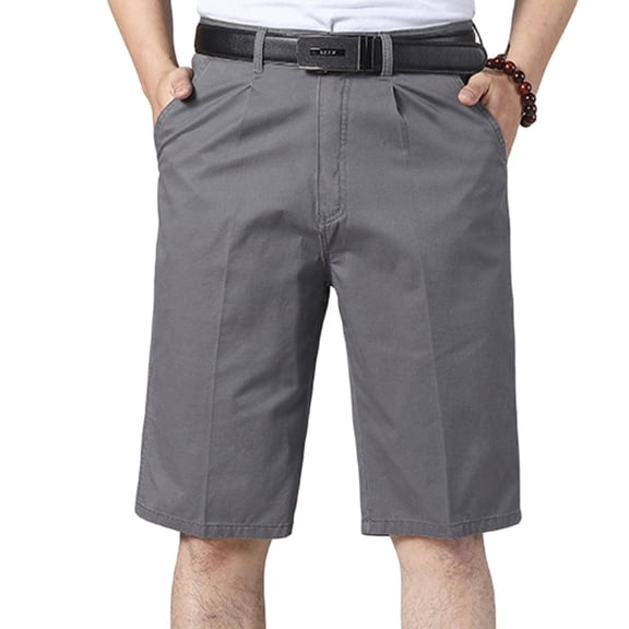 Lopecy-Sta Shorts for Dad Pleated Front Relaxed Fit Bermuda Belted Mid Waist Solid Color Knee-Length Casual Shorts Wrinkle Resistant Lightweight Cotton Walking Shorts
