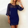 thumbnail image 2 of Delconic Women’s Sheer Mesh Panel Mini Dress with Sequin Embellished Hem and Sleeves Crew Neck Shift Style Blue XL, 2 of 4
