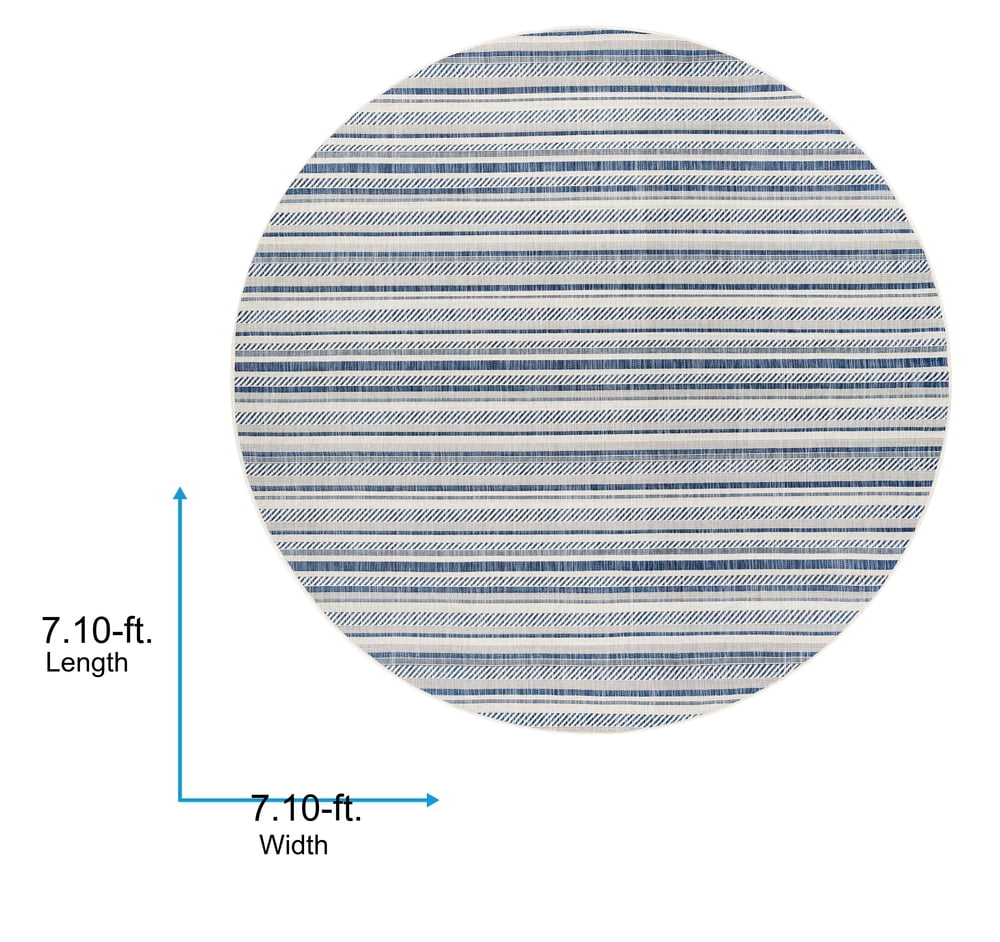 Livabliss Outdoor Rugs, 9ft Round Eagean Global Blue Round Area Rug for Patio, Porch, Deck, Backyard, Waterproof Indoor Outdoor Carpet (7'10" x 7'10")