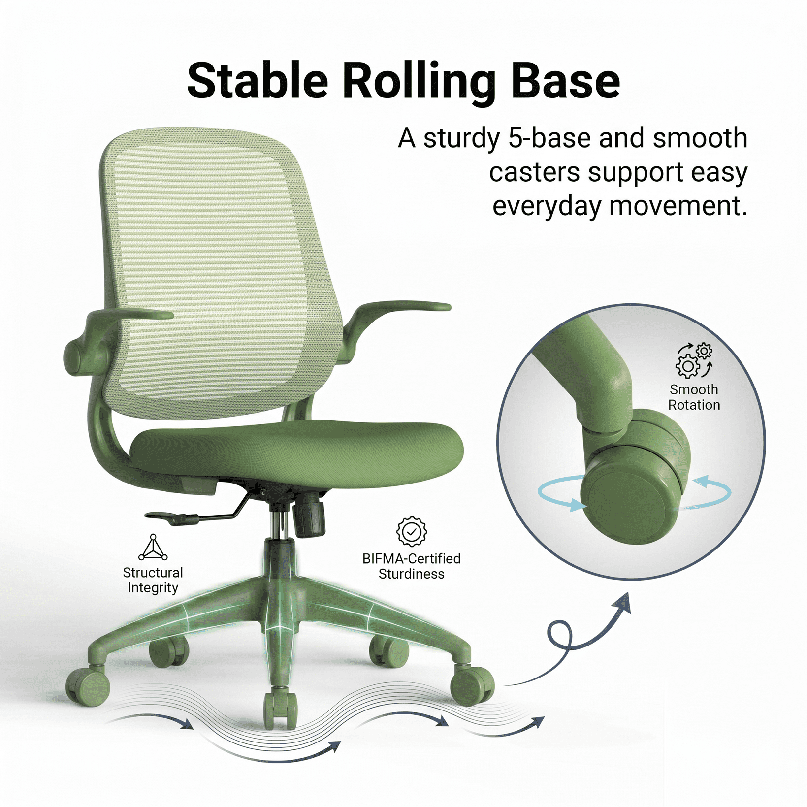 Homy Casa Green Mesh Office Chair with Flip-Up Arms, Ergonomic Swivel Desk Chair for Home Office