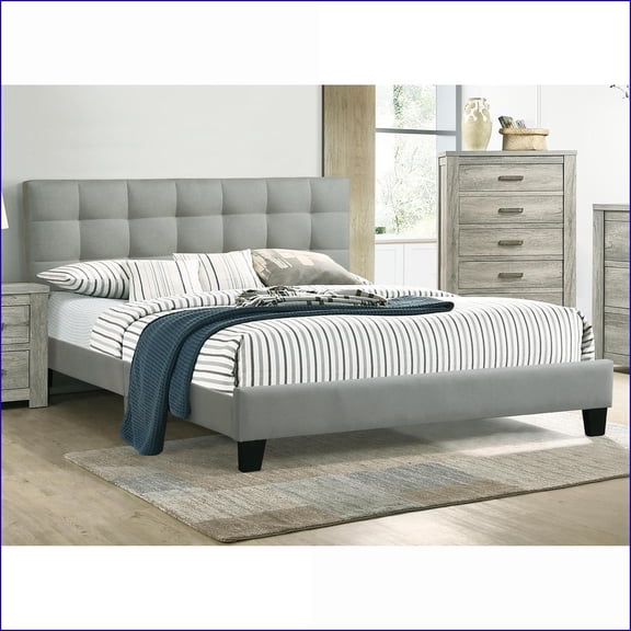 California King Size Polyfiber Tufted Headboard Platform Bed Frame - Grey, No Box Spring Needed for Master Bedroom
