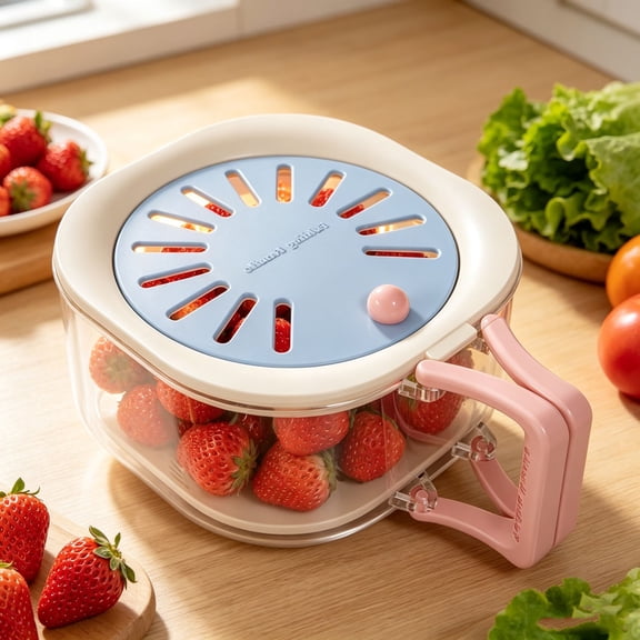 2-in-1 Draining and Preservation Basket,Multifunctional Fruit and Vegetable Washing Bowl with Handle Fruit Strainer Container and Lid for Kitchen Fridge Outdoor Picnic Camping