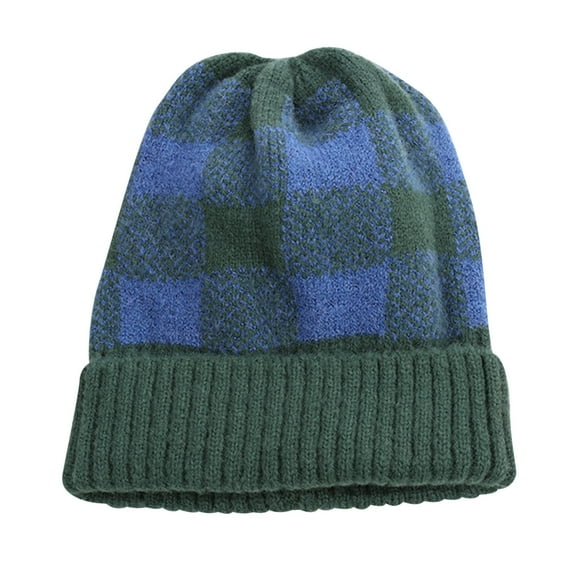 HCURIBAD Knit Hats,Women's Fall and Winter Simple Mixed Color Plaid Knit Hat Thickened Warm Hundred Woolen Hat,Chemo Headwear for Women,Winter Hats,Beanies Cap Army Green One Size
