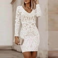 thumbnail image 1 of Femmes Mode Rétro Imprimé Robe Mi-Longue V-Cou Emballé Robe de Hanche, 1 of 6