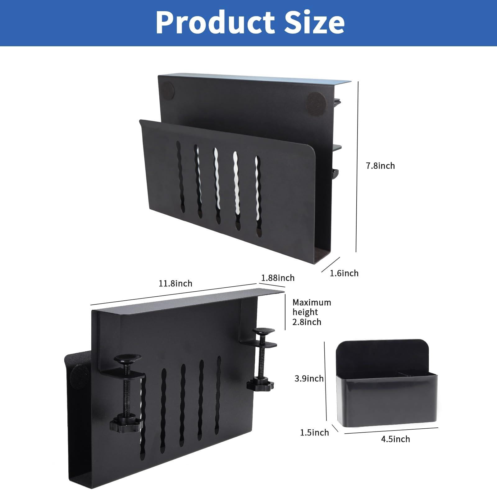 Desk Side Storage  Steel Organizer No Drill Laptop Holder Clamp On Mount With Pen Table Hanging For Home Office Fits Flat Edge Tables 0.3" To 2.8"