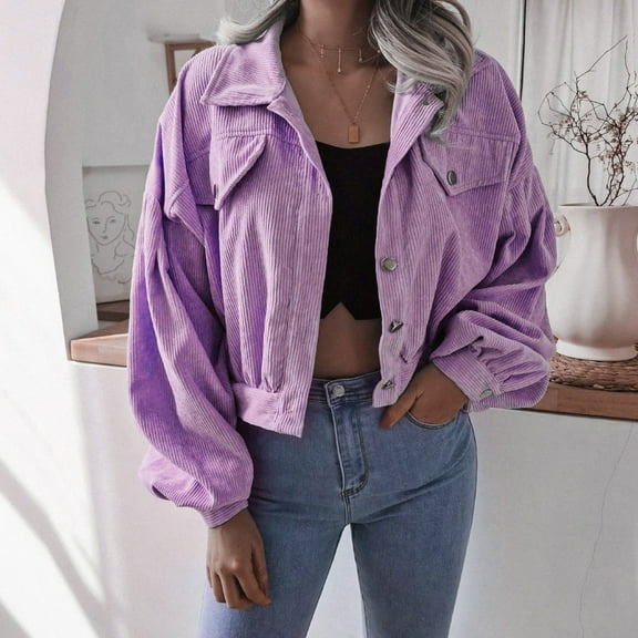 Ftwytp Women's Oversized Cropped Jackets Long Sleeve Solid Casual Button Up Jean Jacket Coats Fall Trendy Blouses Outwear