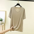 thumbnail image 2 of YHAJDS Women's Casual Tops Solid Color Round Neck Pullover Modal Home V Neck Short Sleeve Tee, 2 of 6
