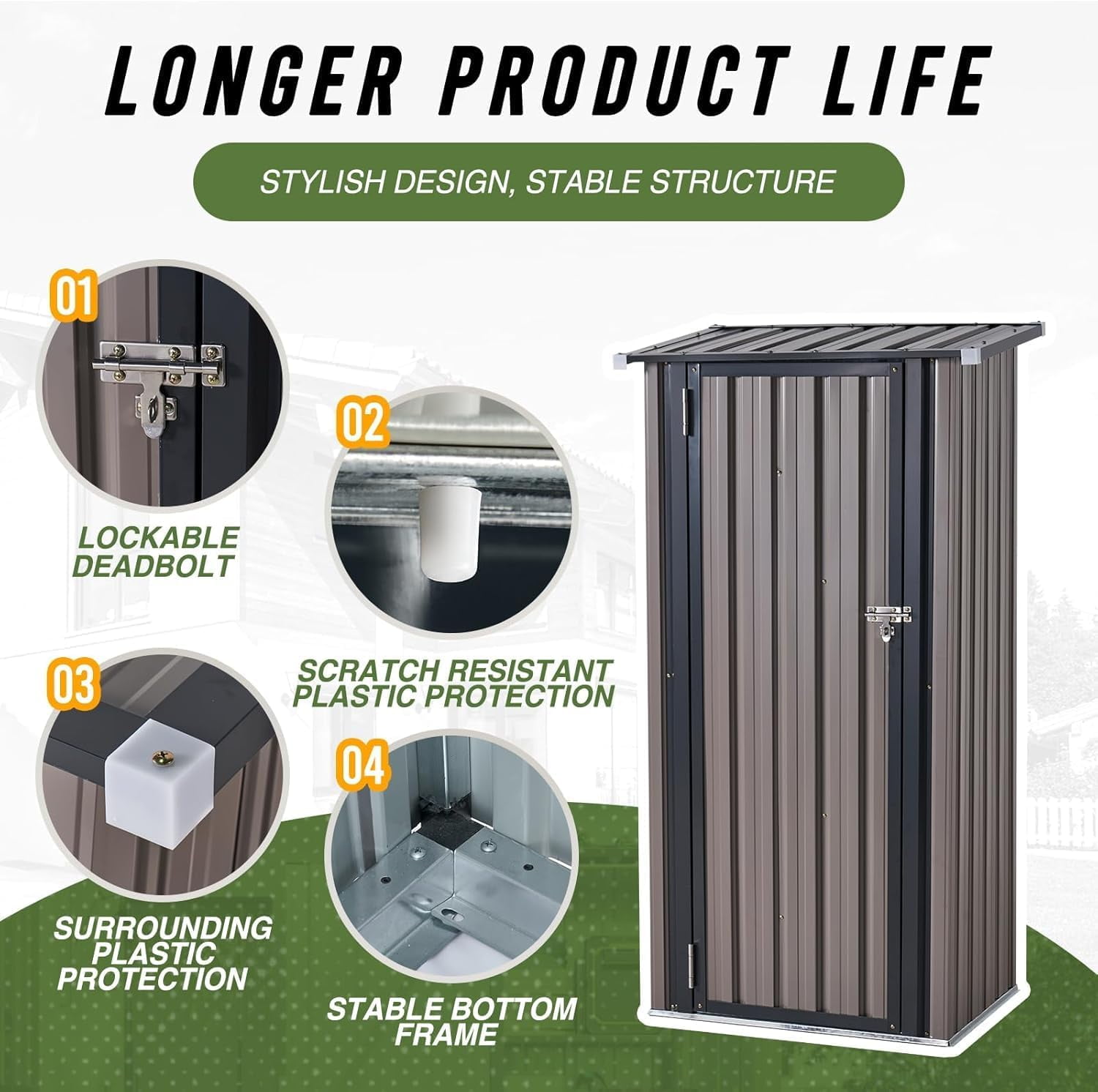Aoxun 3x2.1ft Outdoor Metal Storage Shed with Lockable Doors, Steel Utility Tool Shed, Brown