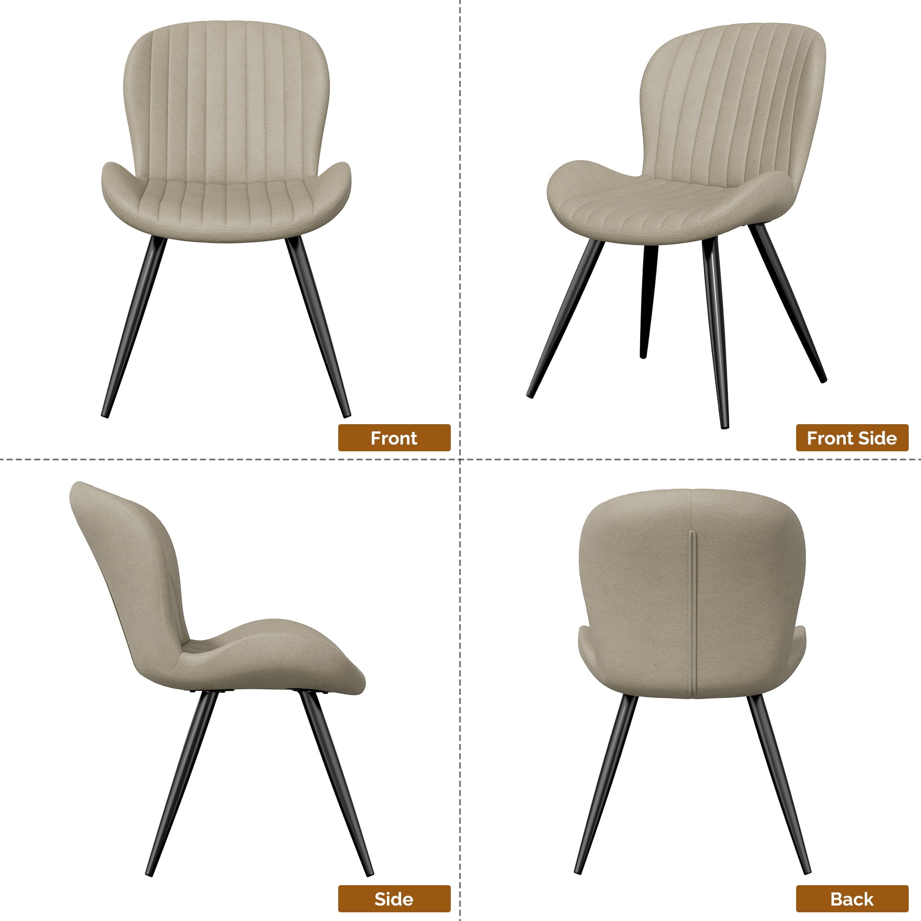 MOONMISS Dining Chairs Set of 2, Upholstered Kitchen Chairs with Backrest and Metal Legs,Beige