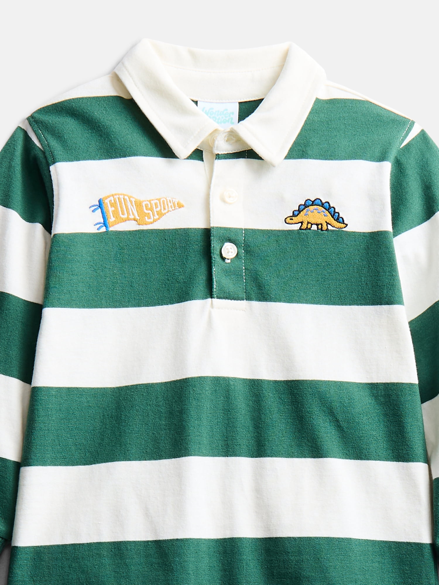 Wonder Nation Baby Boy’s Embroidered Collared Romper with Long Sleeves, Sizes 0/3M-24M