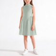 thumbnail image 4 of Levmjia Girls Dress 2-8 Years Sleeveless Solid Color Mock Neck Casual Comfortable Kids Dress With Necklace Knit Pleated Girls Outfit, 4 of 8