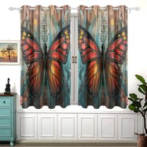 Butterfly on Wall Curtain Black Out Thermal Insulation Curtains Aesthetic 54 Inch Length for Bedroom Living Room 2 panels set